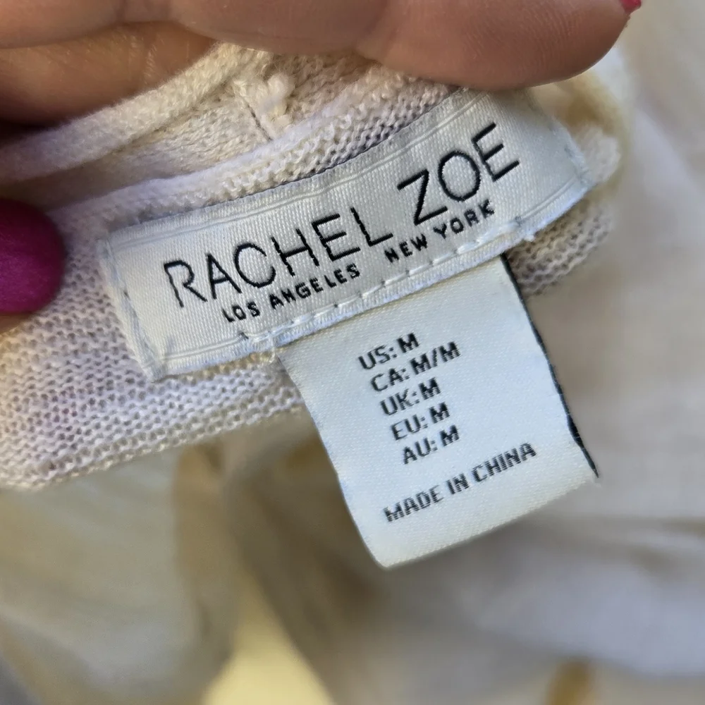 Rachel Zoe Cream Long Open-Front Cardigan with Pockets